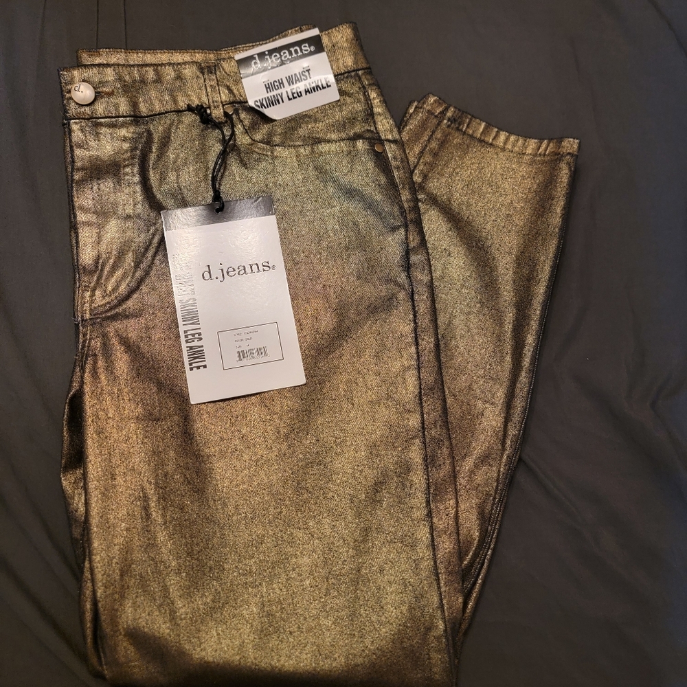 D. Jeans High Waist Skinny Leg Gold Pants